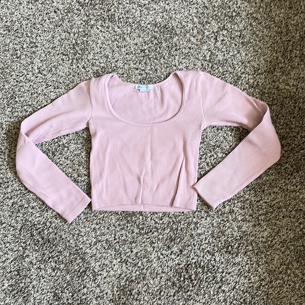 pink zara ribbed cropped long sleeve